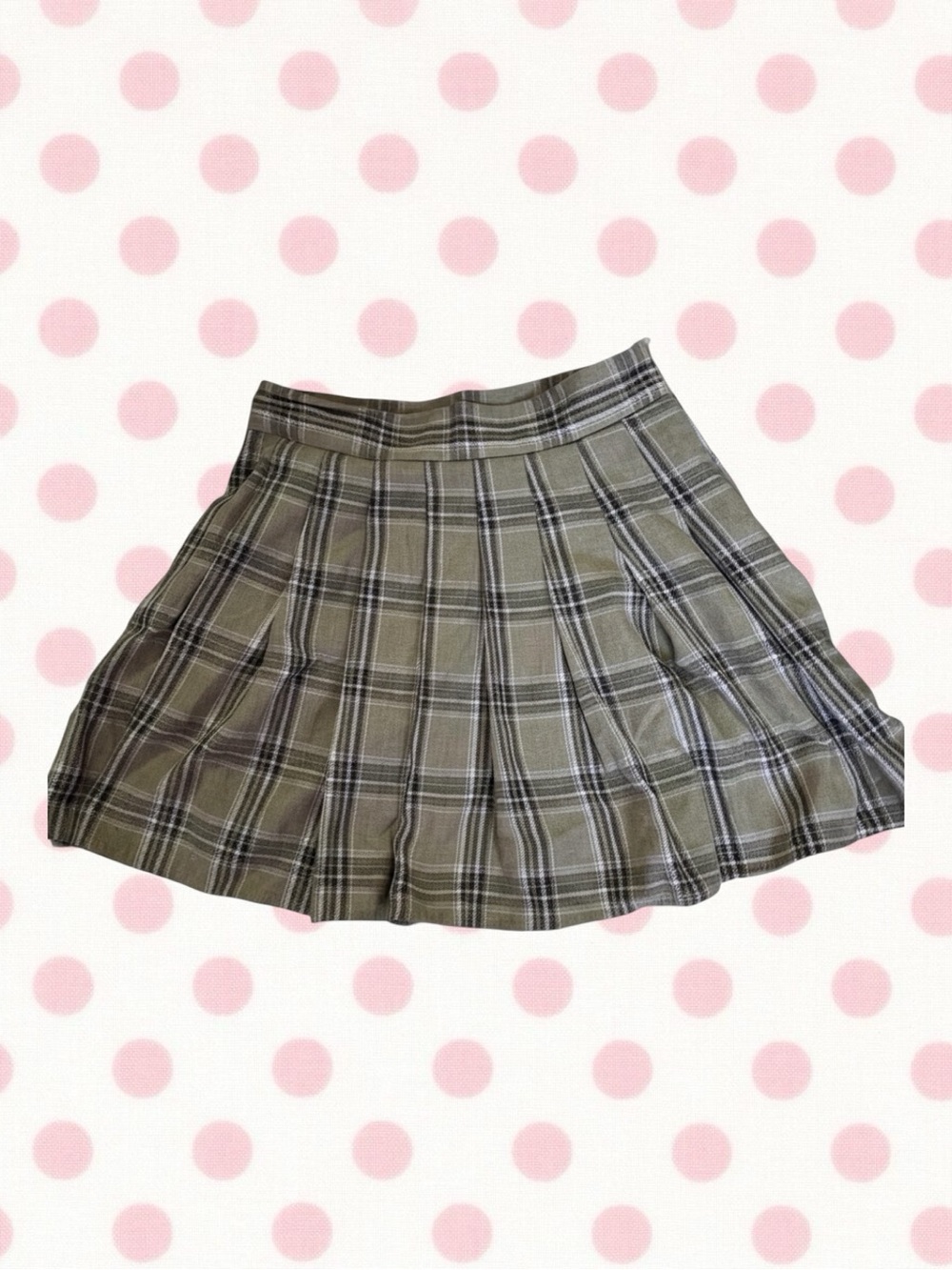 Beige Plaid Pleated Mini Skirt XS